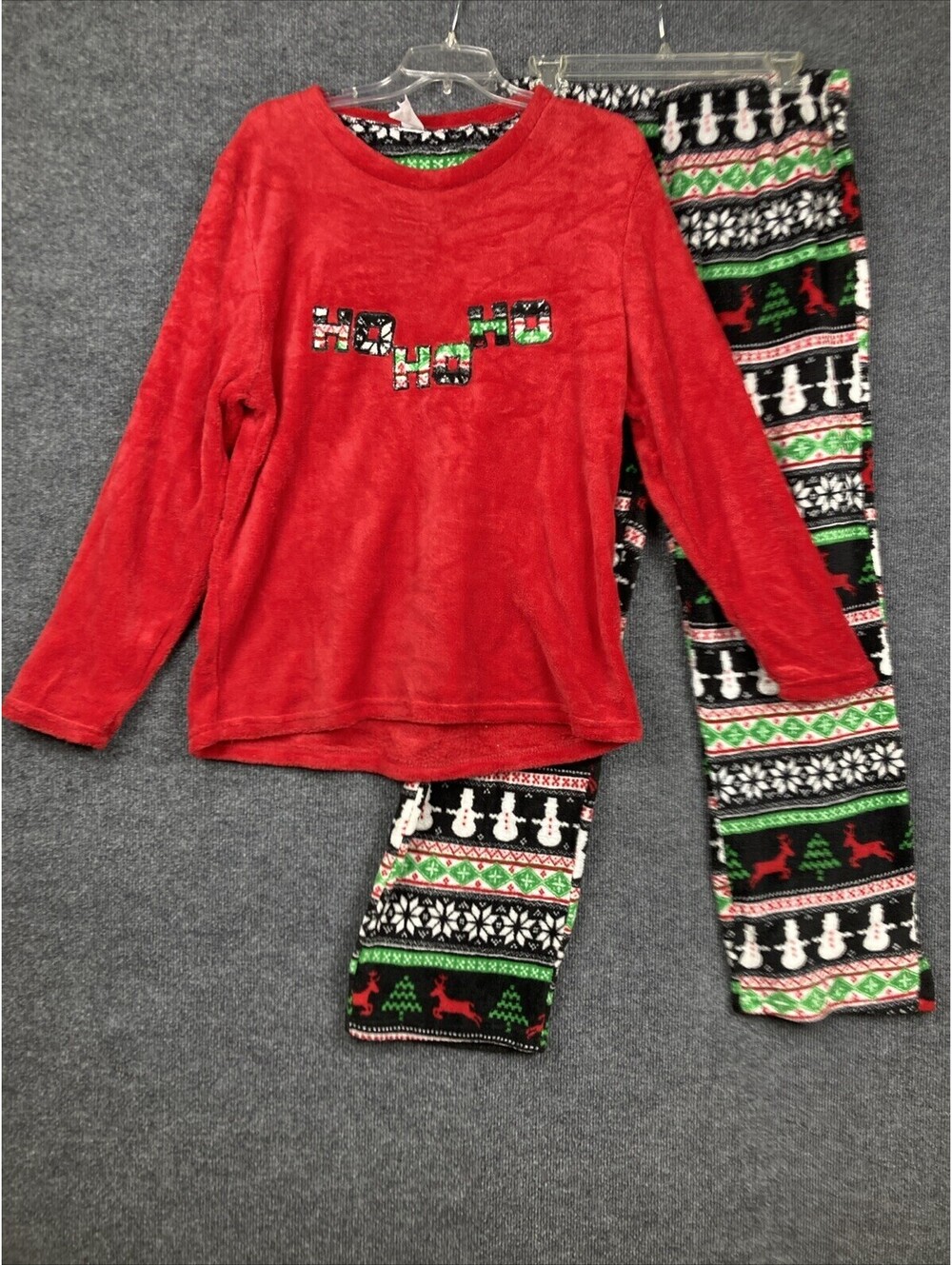 Mayfair Womens XL 2 Piece Christmas Holiday Fleece "Ho Ho Ho" Pajama Set EUC